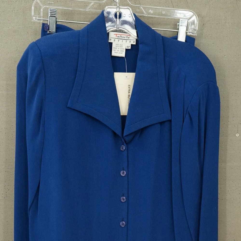 New Adriana Papell Talbots Size 8 Petit Royal Blue Silk Pants Suit